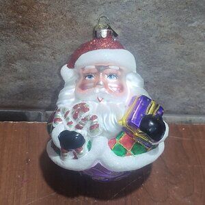 Vintage Roly Poly Santa Claus Blown Glass Christmas Ornament
